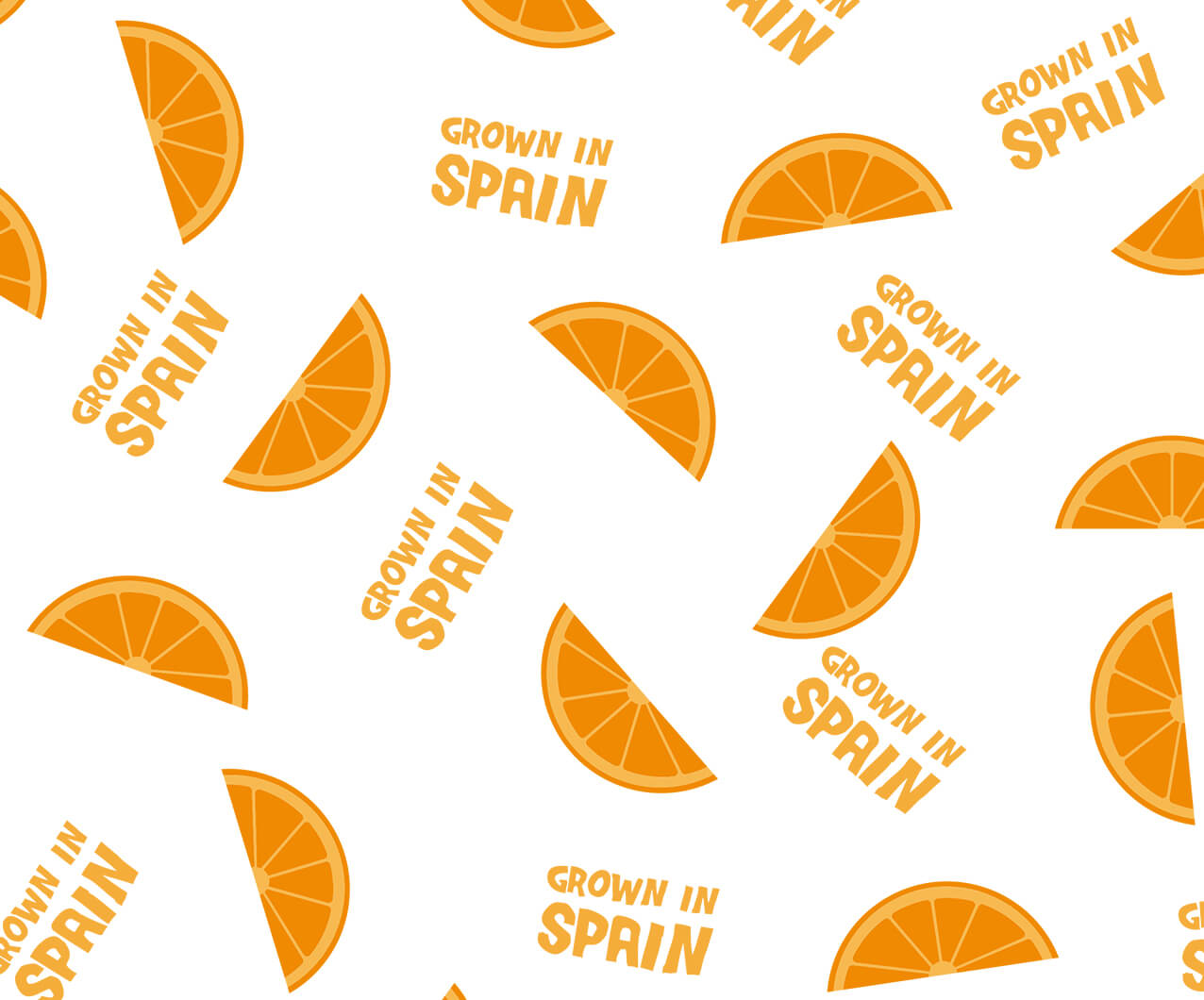 Pattern created using repeat orange slices and grown in Spain text
